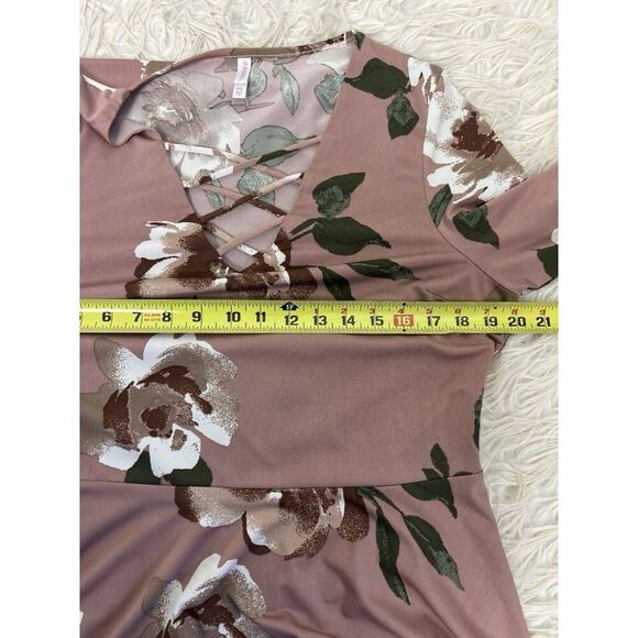 XHILARATION Long Sleeve Mini Skater Dress Floral Dusty Mauve Pink Size XXL - Picture 6 of 13